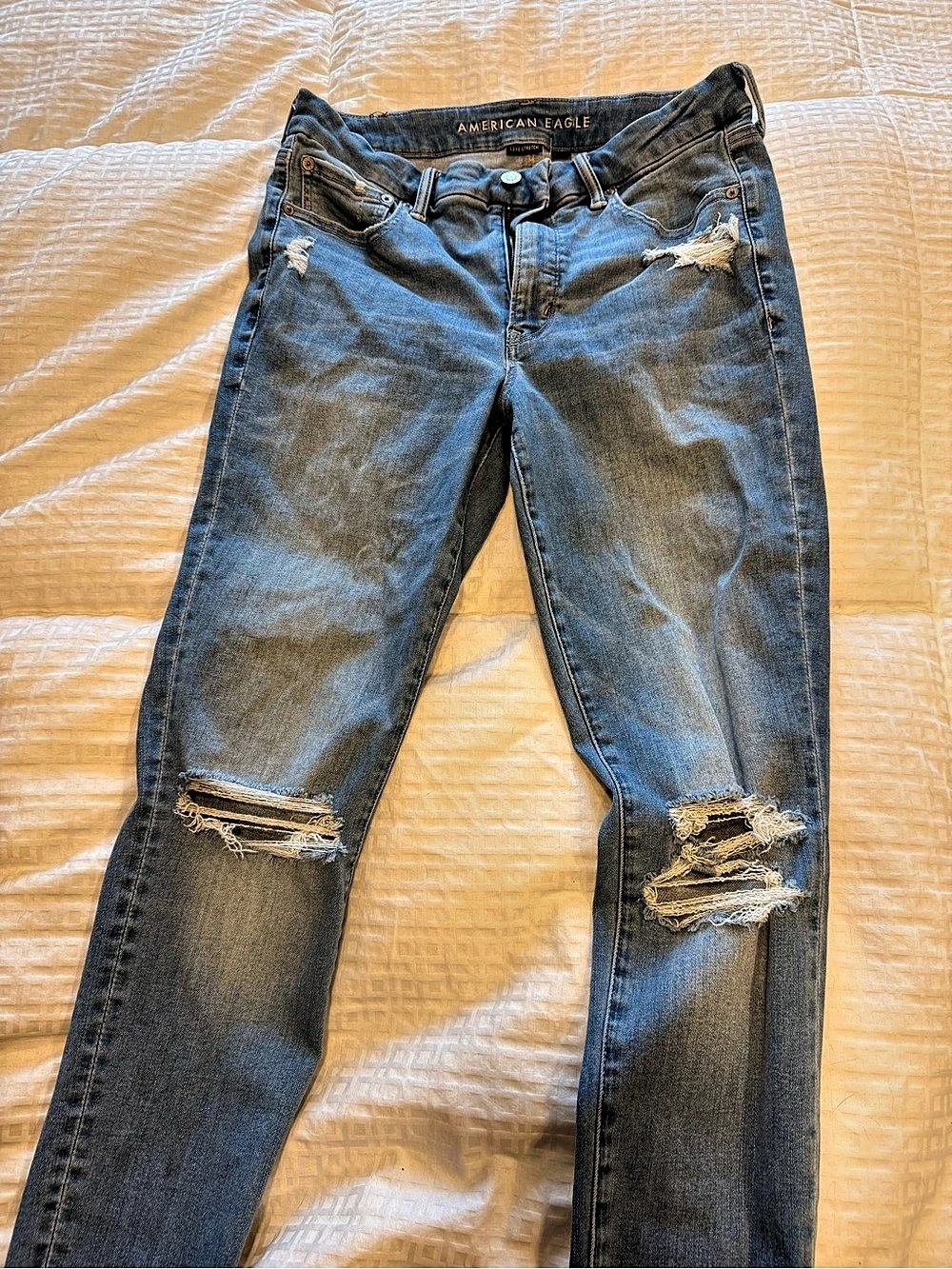 American Eagle Luxe Stretch Distressed Skinny Jeans in Blue Size 12
